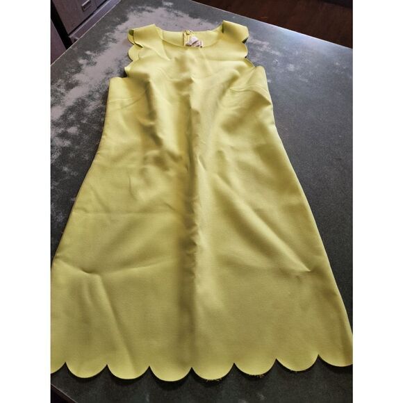 J Crew Scalloped Shift neon citrine Sleeveless Dress sz 2 - Picture 2 of 5